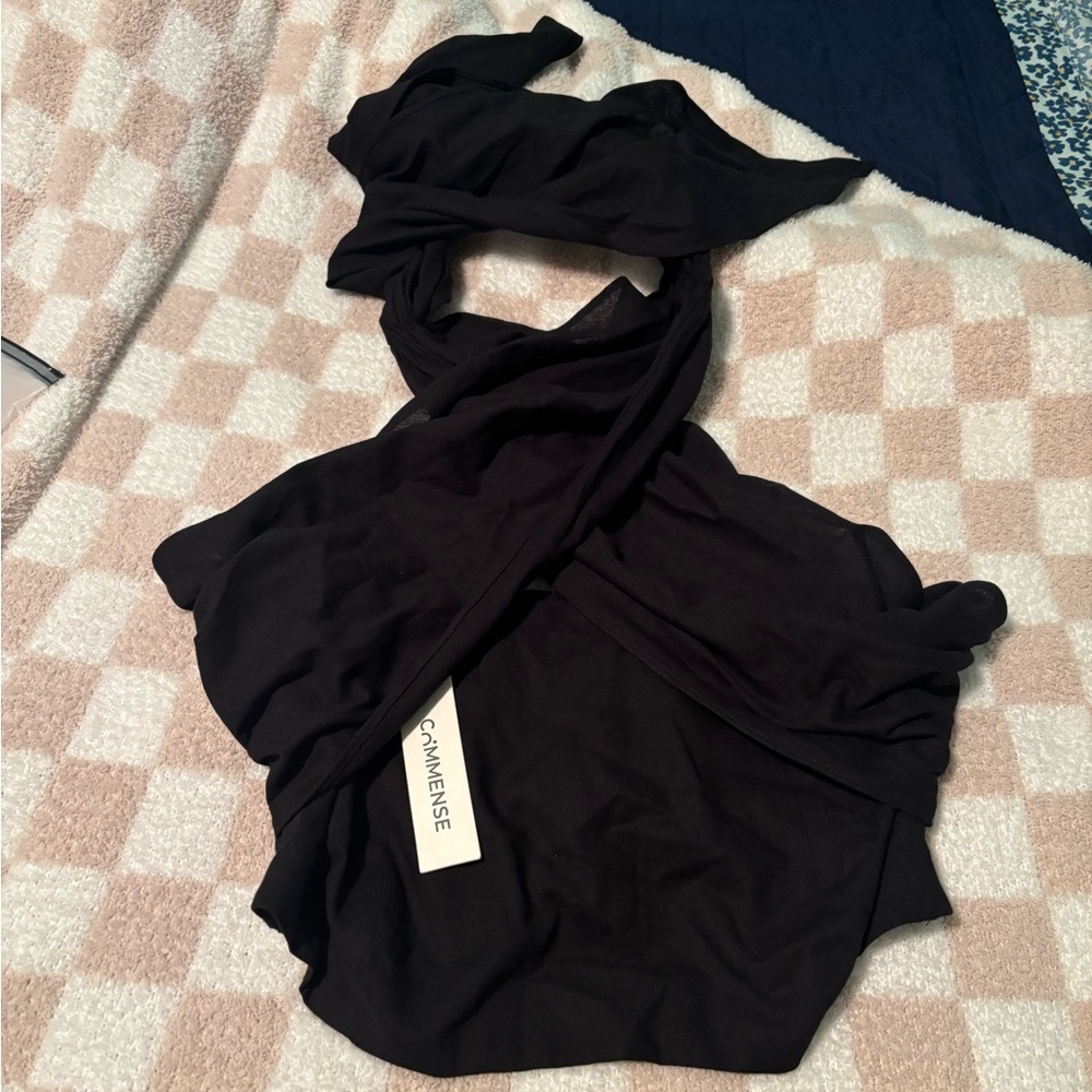 Commense- Black Twist Front Halter Tie Top